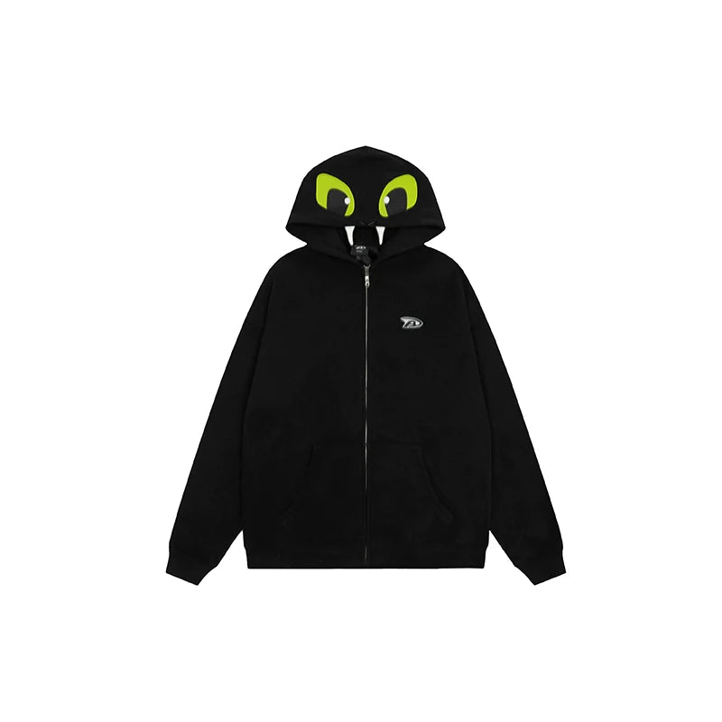Achock Little Devil Embroidered Plush Zip Up Hoodie