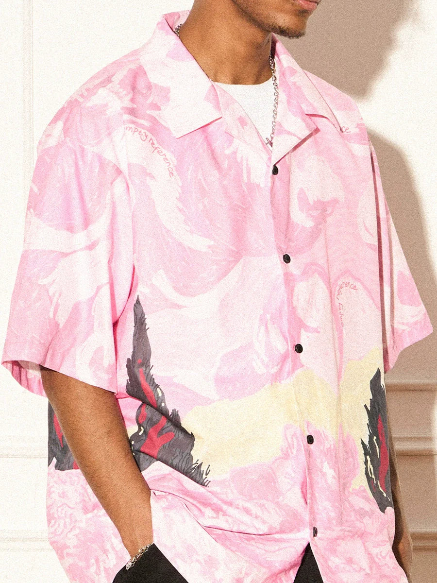 EMPTY REFERENCE Dream Landscape Oil Hand Painted Short Sleeved Shirt