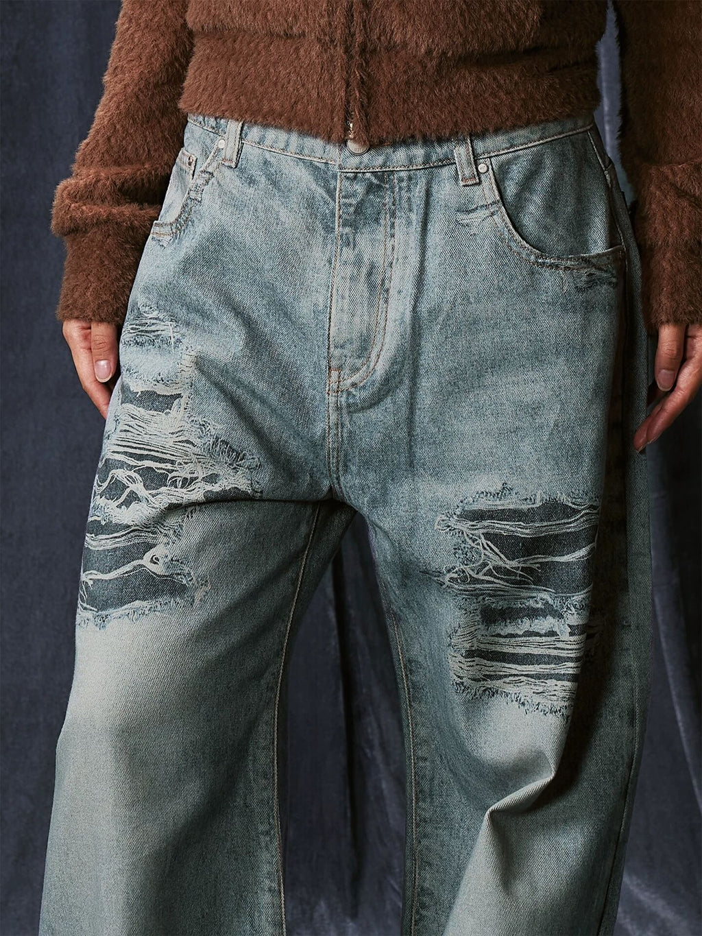 1807 Digital Denim Print Baggy Jeans