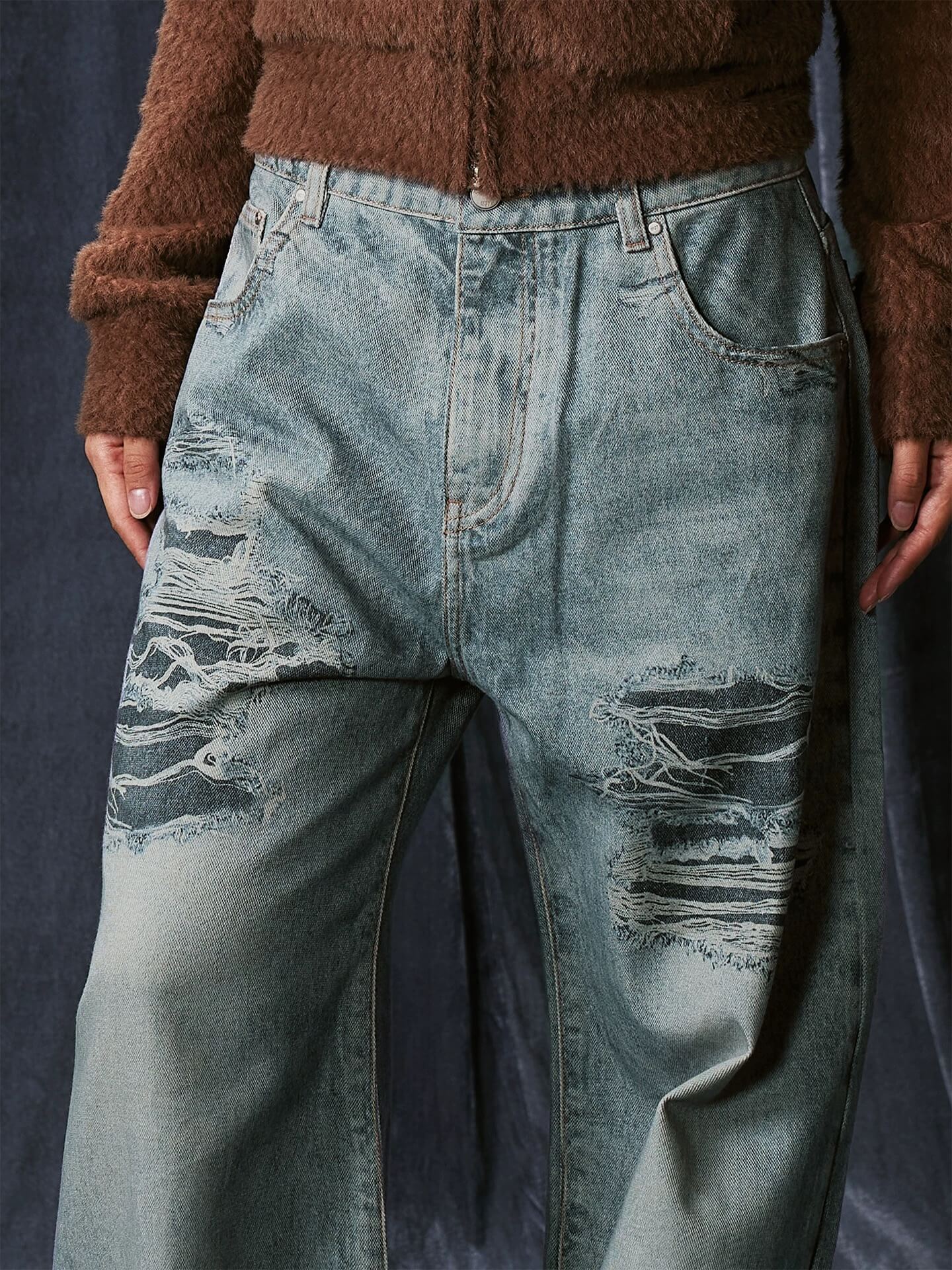 1807 Digital Denim Print Baggy Jeans
