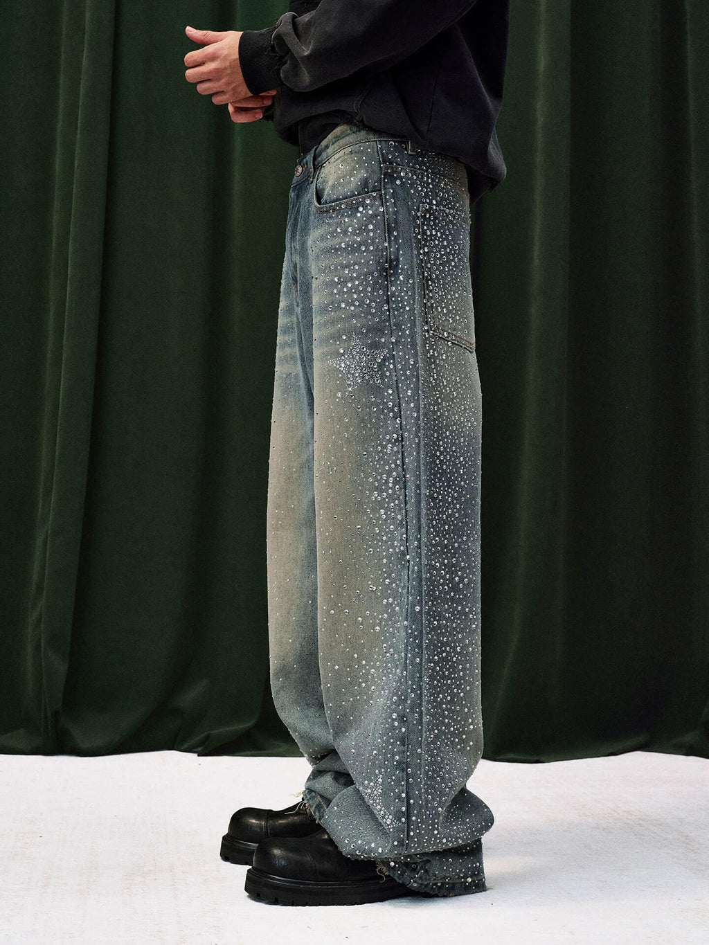 YADcrew Jeweled Rhinestone Star Washed Jeans