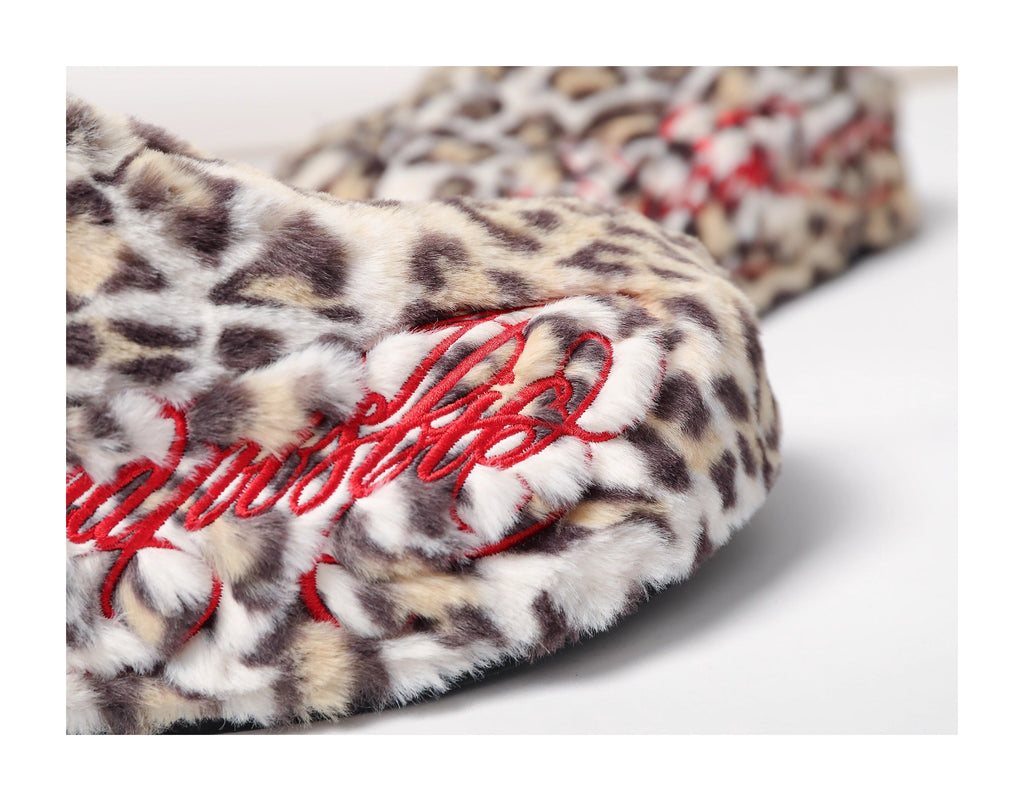 KARMANISTIC Leopard Fur Embroidered Slipper Clogs