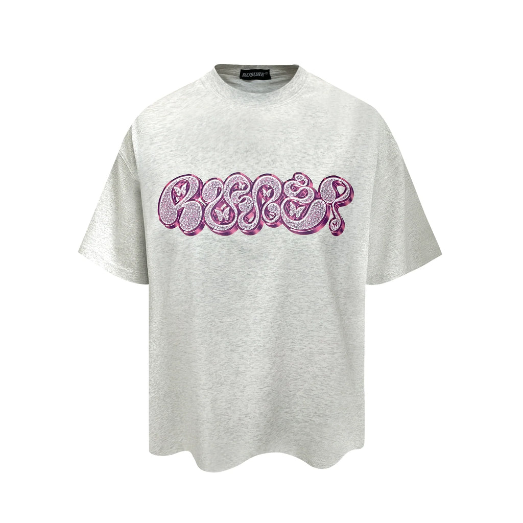 RUSURE Rhinestone Print Graphic Logo Tee