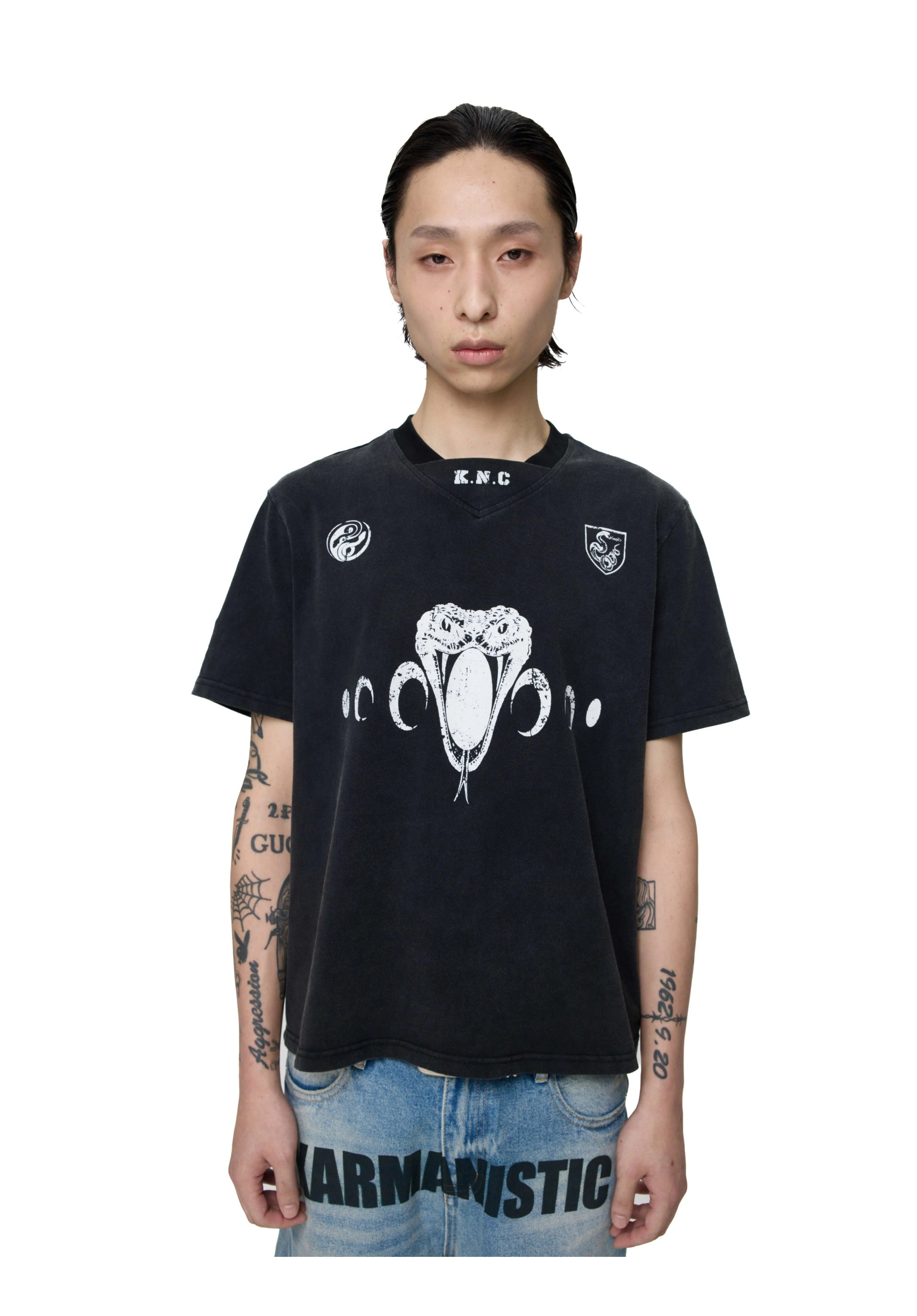 KARMANISTIC Old Washed Snake Head Print Tee
