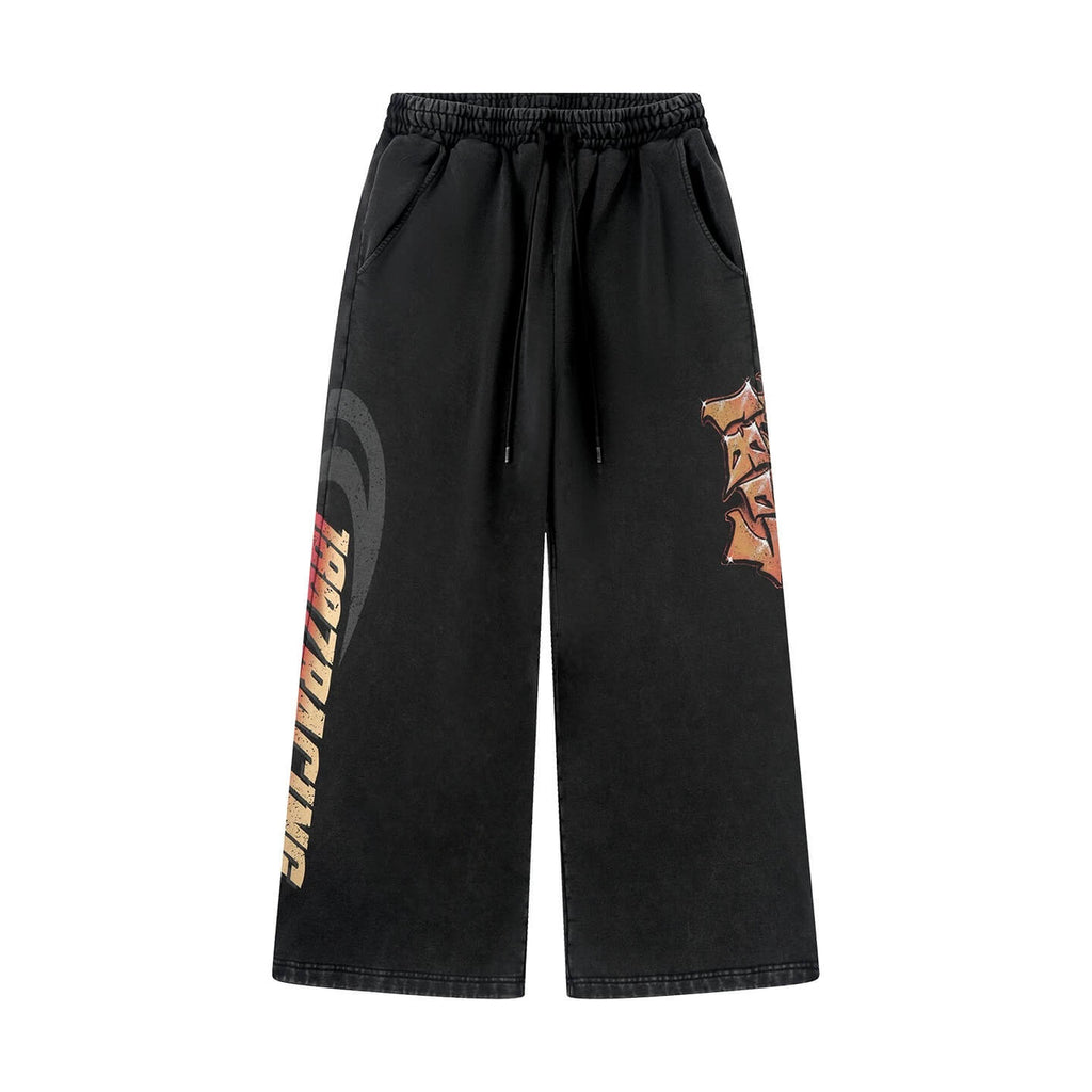 1807 Racing Graffiti Print Washed Baggy Sweatpants