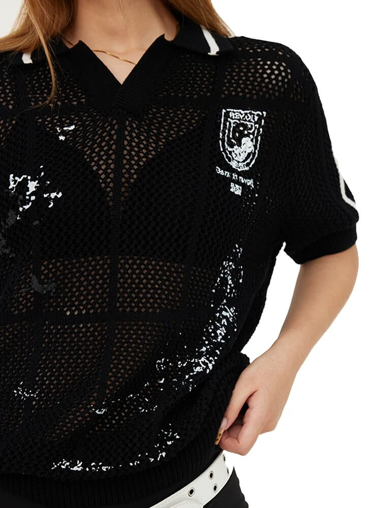 Night Lab Skeleton Cage Open Knit Polo