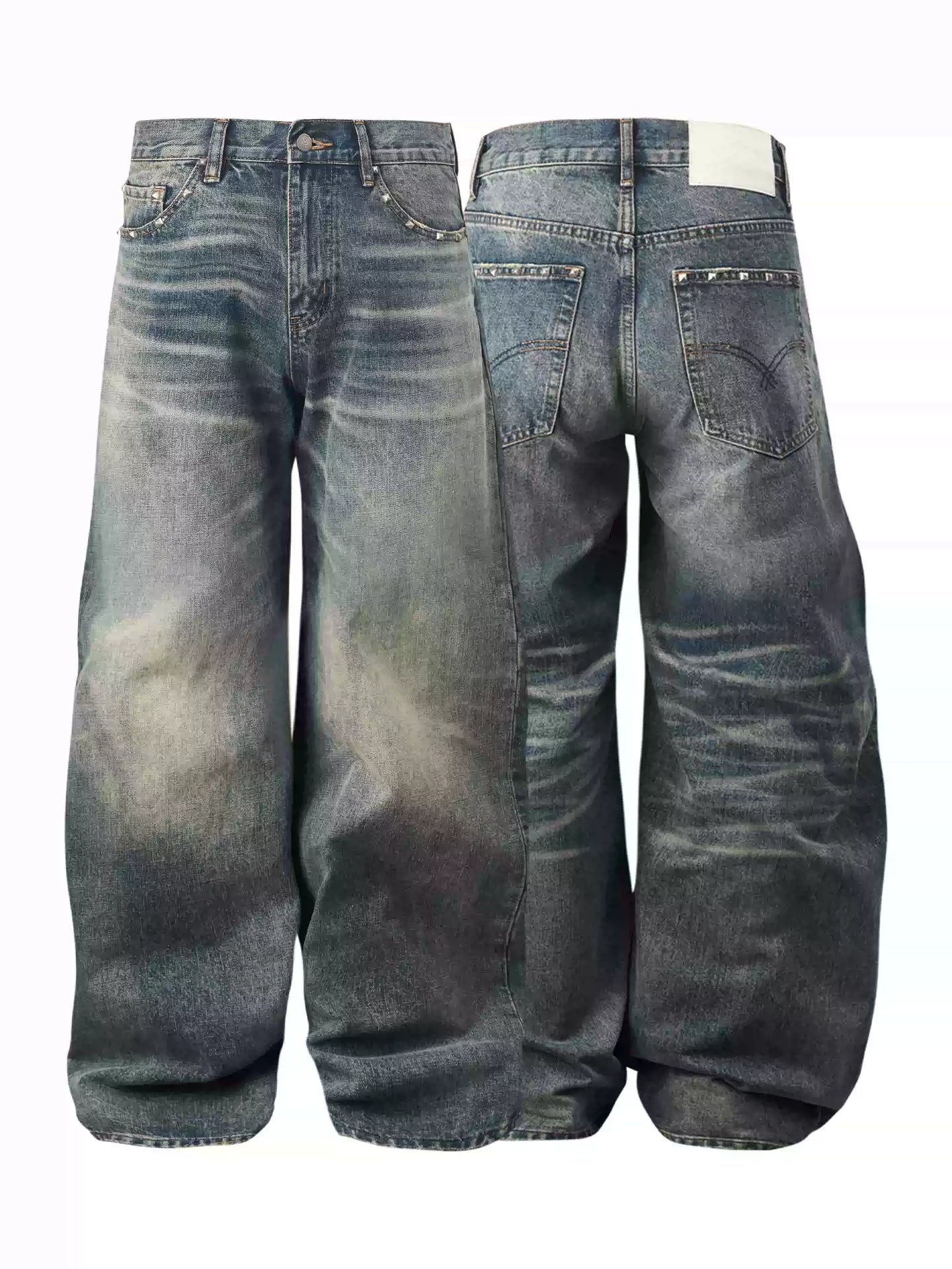 KARMANISTIC Riveted Washed Baggy Jeans