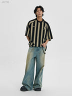 JHYQ Contrast Striped Neck Beaded Tee