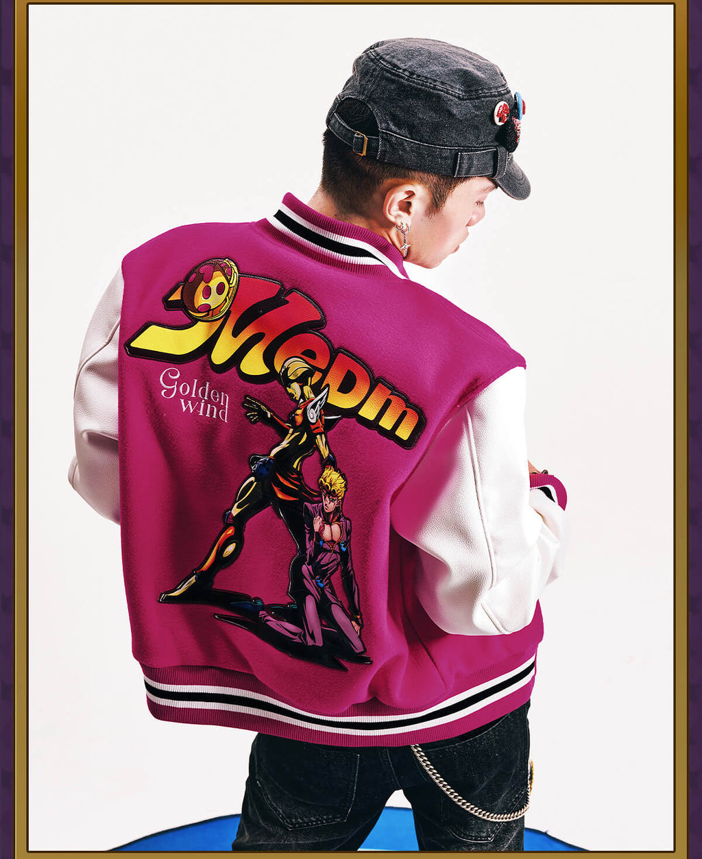 MEDM × JOJO Embroidered Patch Varsity Jacket