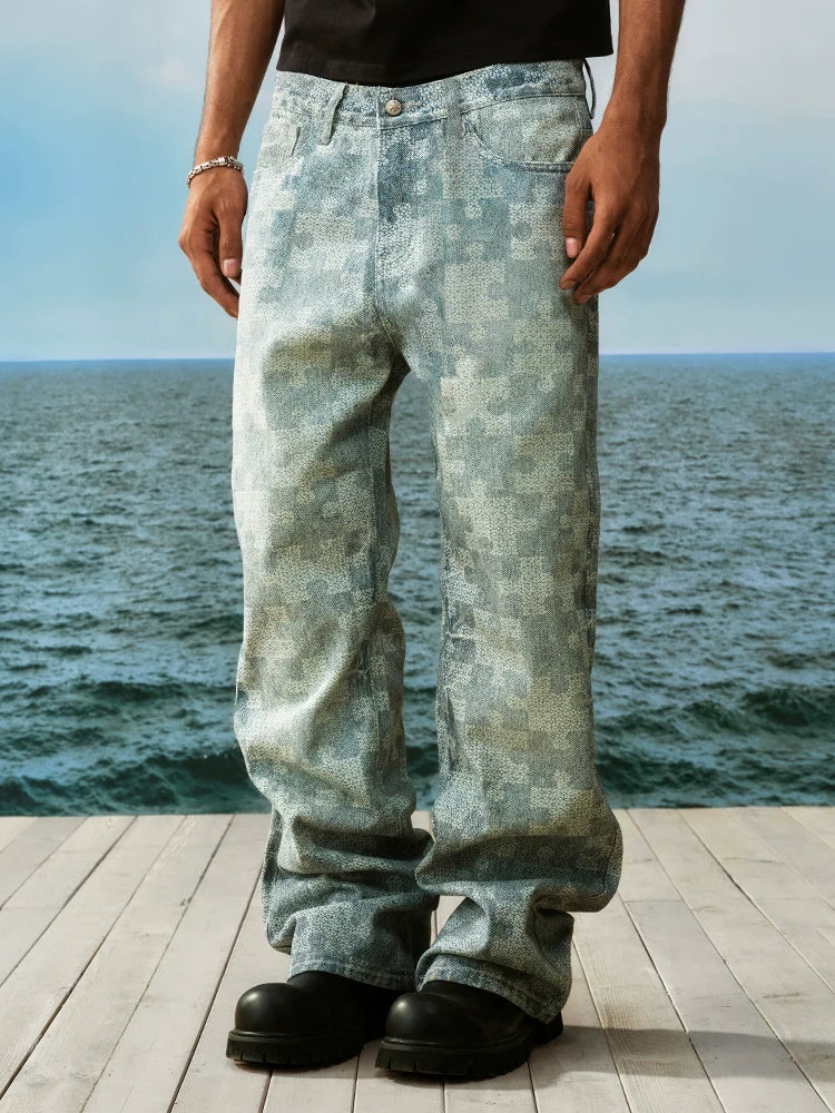 YADcrew Puzzle Checkerboard Print Jeans