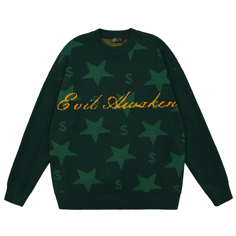 Star Circle Letter Knit Sweater