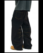 NOVACAM Yellow Stitch Baggy Jeans