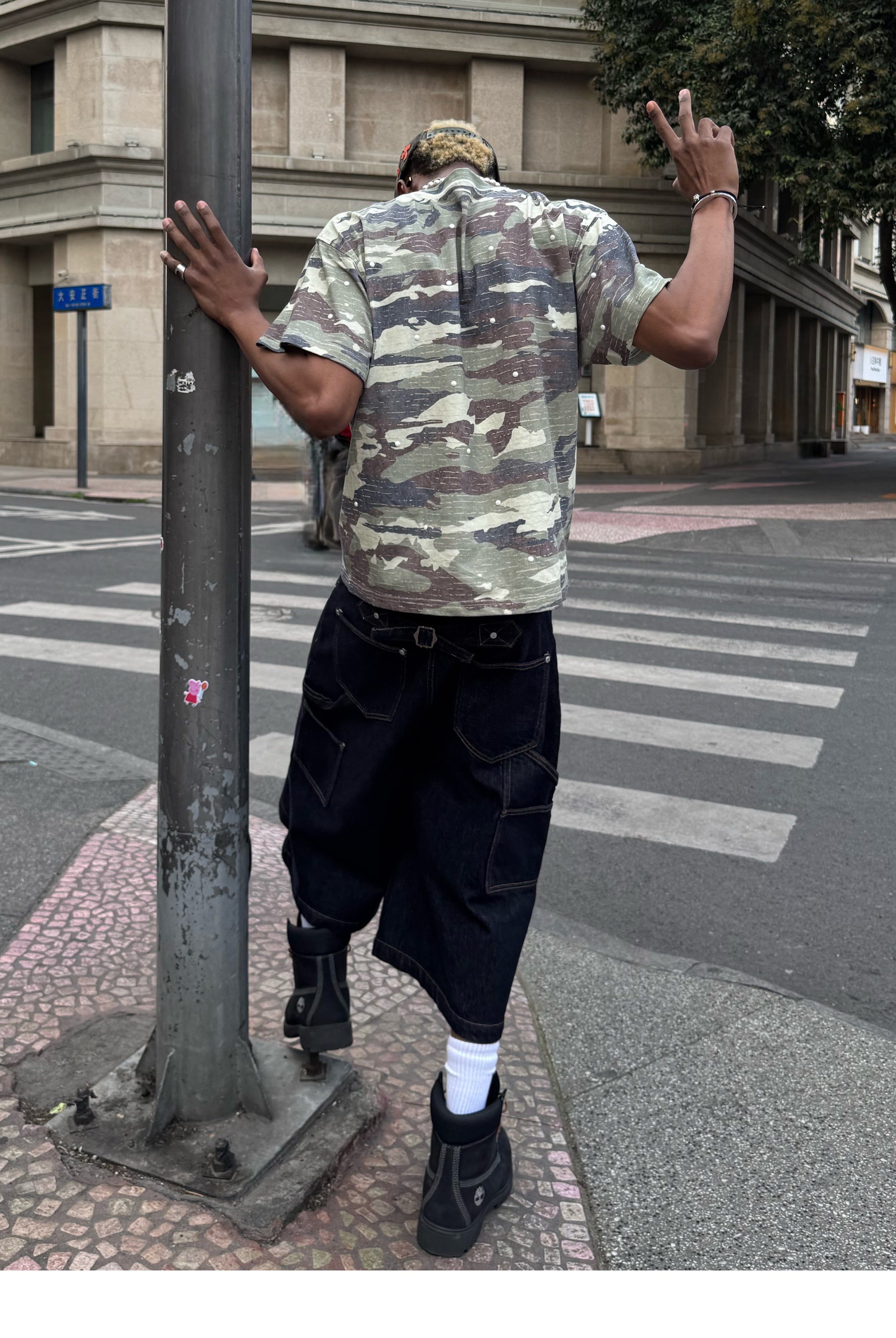 STEEPC Aged Forest Camo Pearl Embellished Print Tee