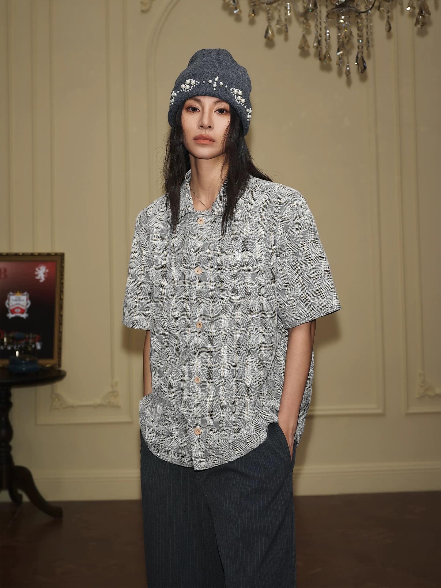 YADcrew 3D Stitch Plaid Short Sleeve Shirt