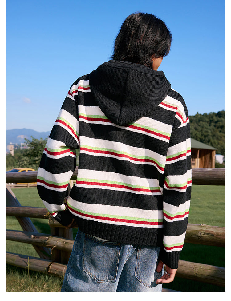 MEDM Colorful Stripes Zip-Up Knit Hoodie