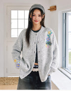 MEDM Floral Vine Embroidered Knit Cardigan