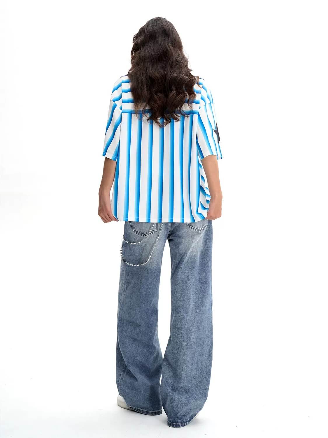 F3F Select Striped Mesh Star Print V Neck Short Sleeve Soccer Jersey