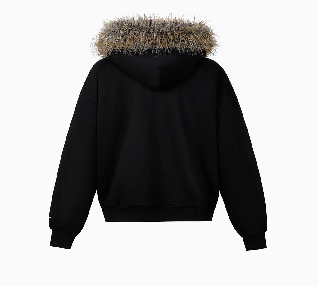 MEDM Faux Fur Lined Hooded Fur Zip Up Jacket