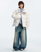 MEDM Leopard Patch PU Leather Puffer Jacket