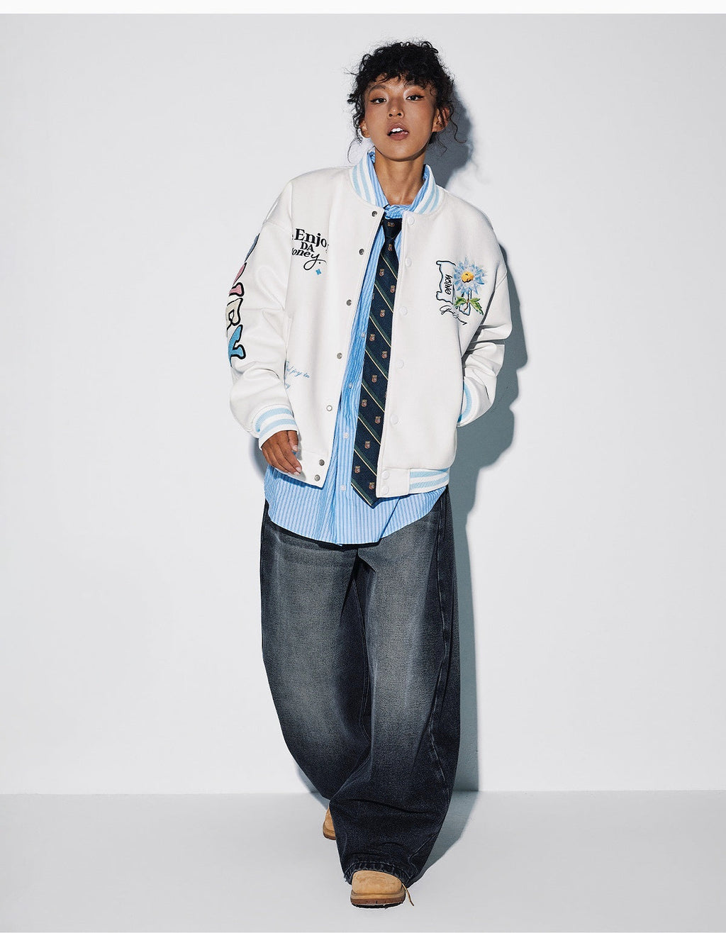 MEDM Daisy Floral Varsity Jacket