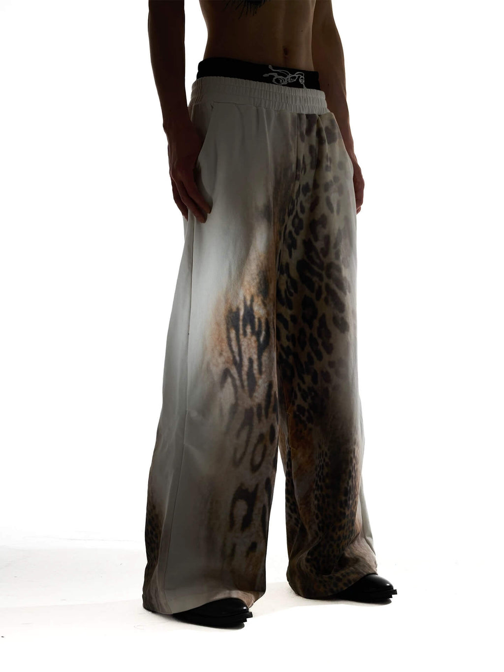 Night Lab Leopard Print Double Waistband Sweatpants