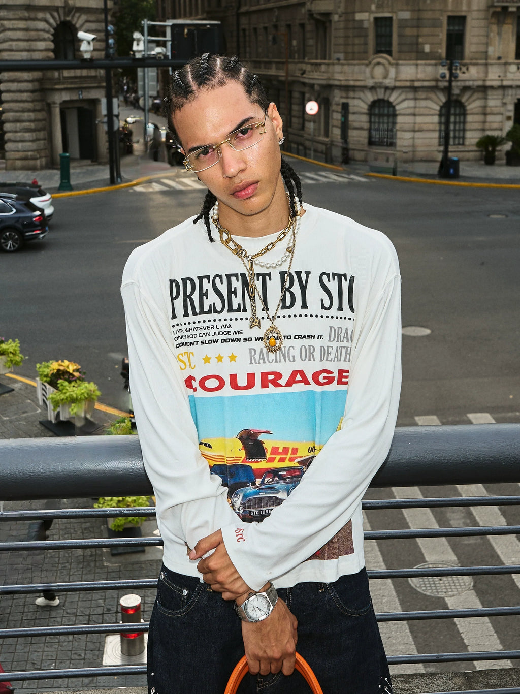 STEEPC Vintage Photo Print Long Sleeve Tee