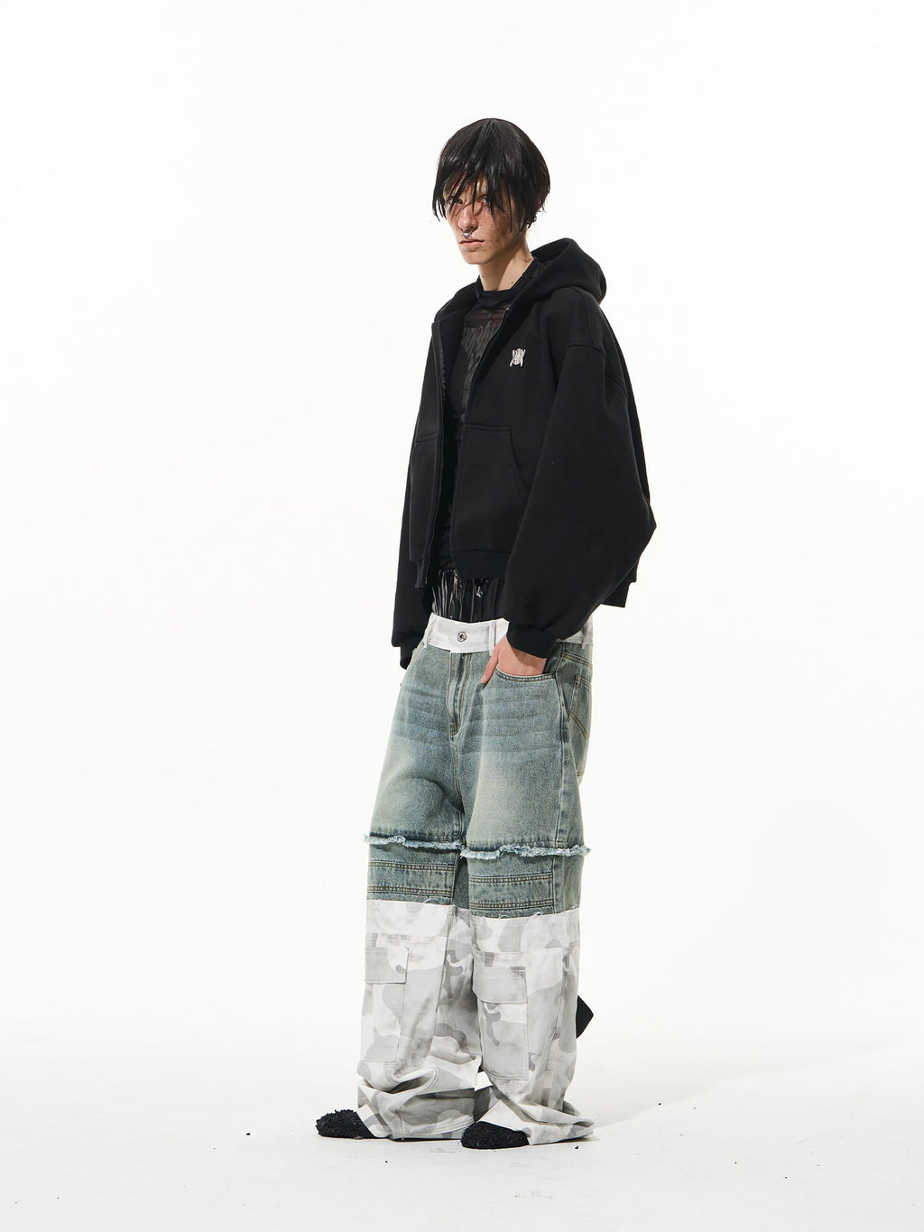 BLIND NO PLAN 3D Reconstructed Metal Logo Zip-Up Hoodie