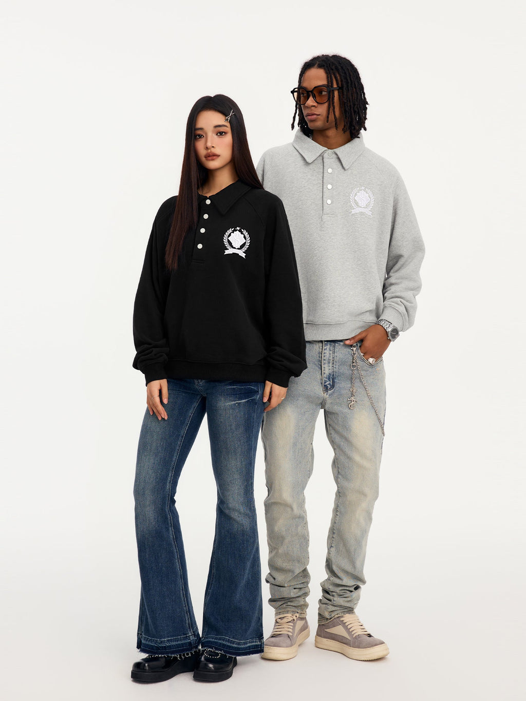 Small Town Kid Badge Embroidered Polo Sweatshirt