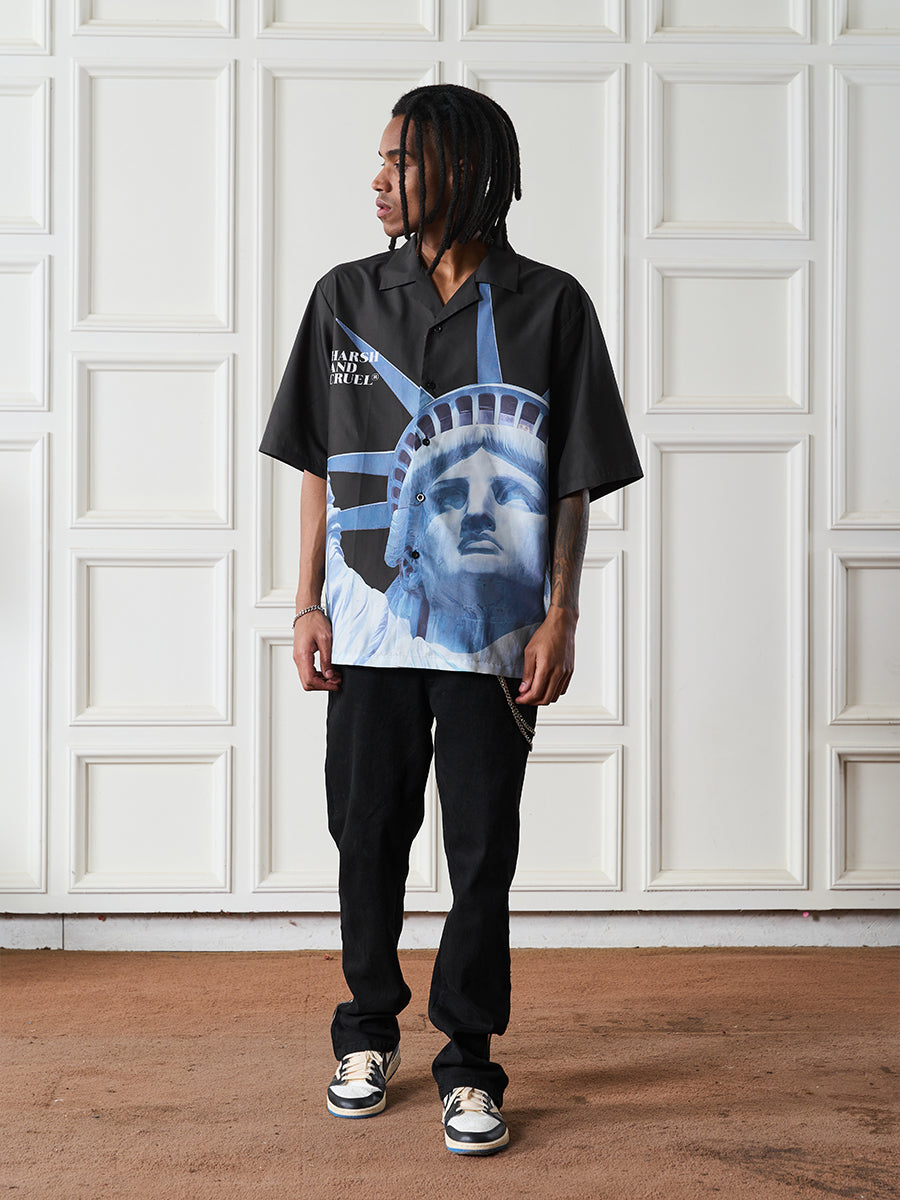 Harsh and Cruel Statue of Liberty printed Cuban Shirt