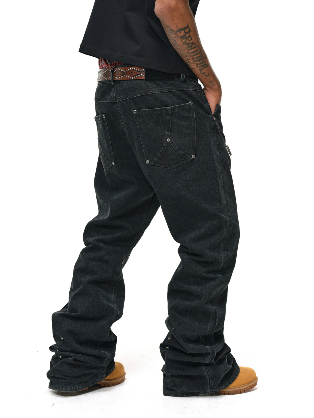 ANTIDOTE Studded Punk Zipper Flared Jeans