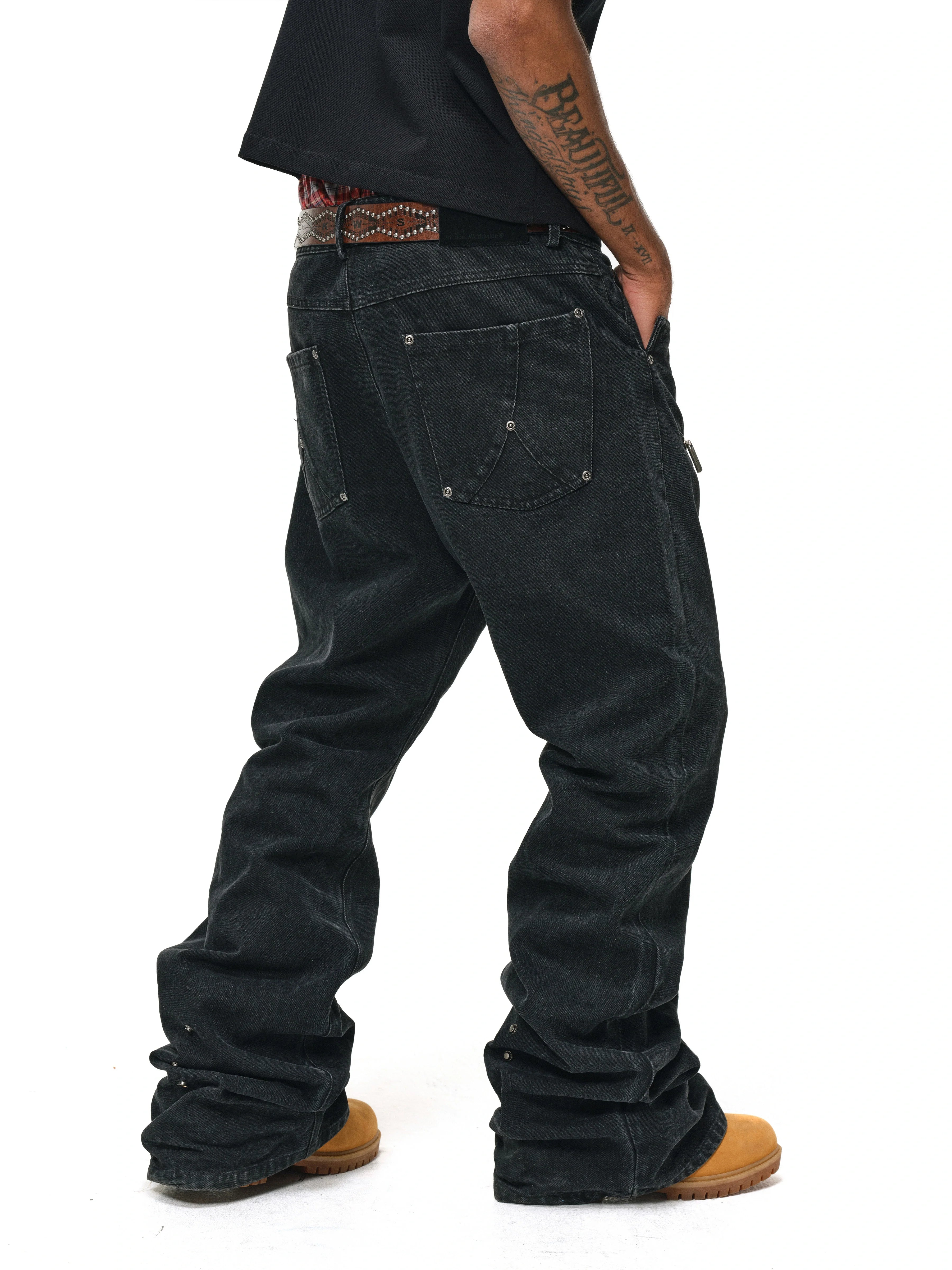 ANTIDOTE Studded Punk Zipper Flared Jeans