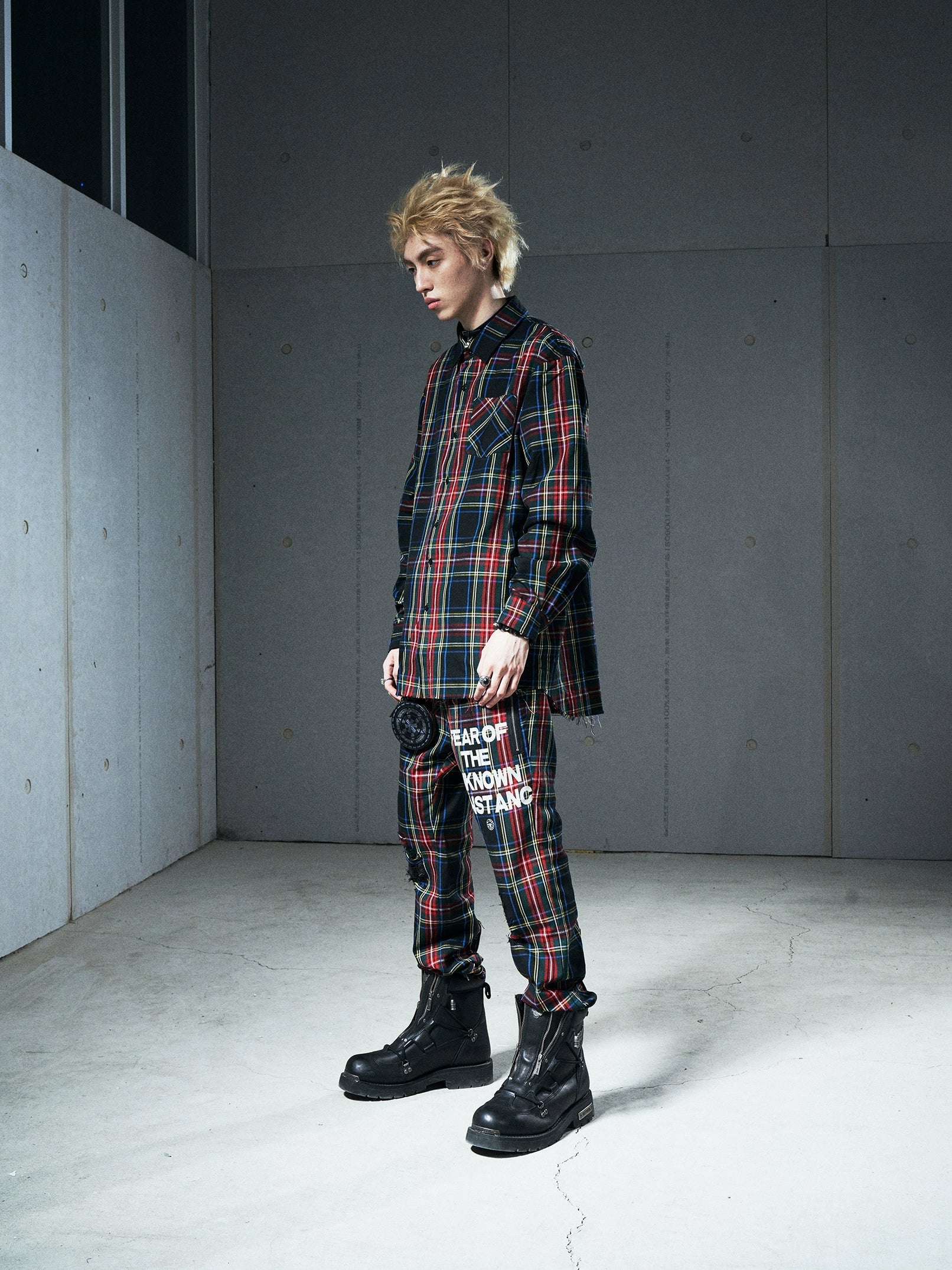 VENTUREK Tartan Check Patch Print Long Sleeve Shirt