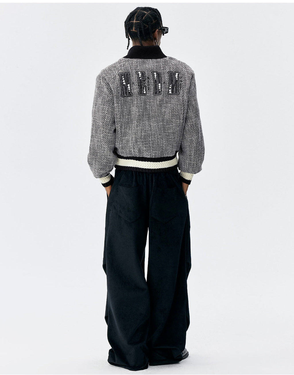 MEDM Pearl Tweed Short Varsity Jacket