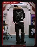 MEDM x EVA NEVER END Character Print Logo Embroidered Fur Hood Zip Up Hoodie