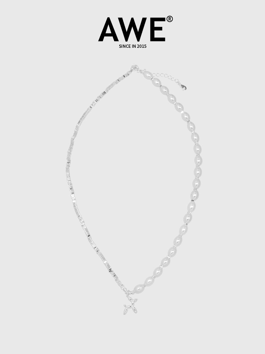 AWE Silver Pearl Balloon Dog Charm Necklace