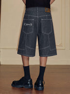 YADcrew Cross Motif Button Paneled Denim Shorts