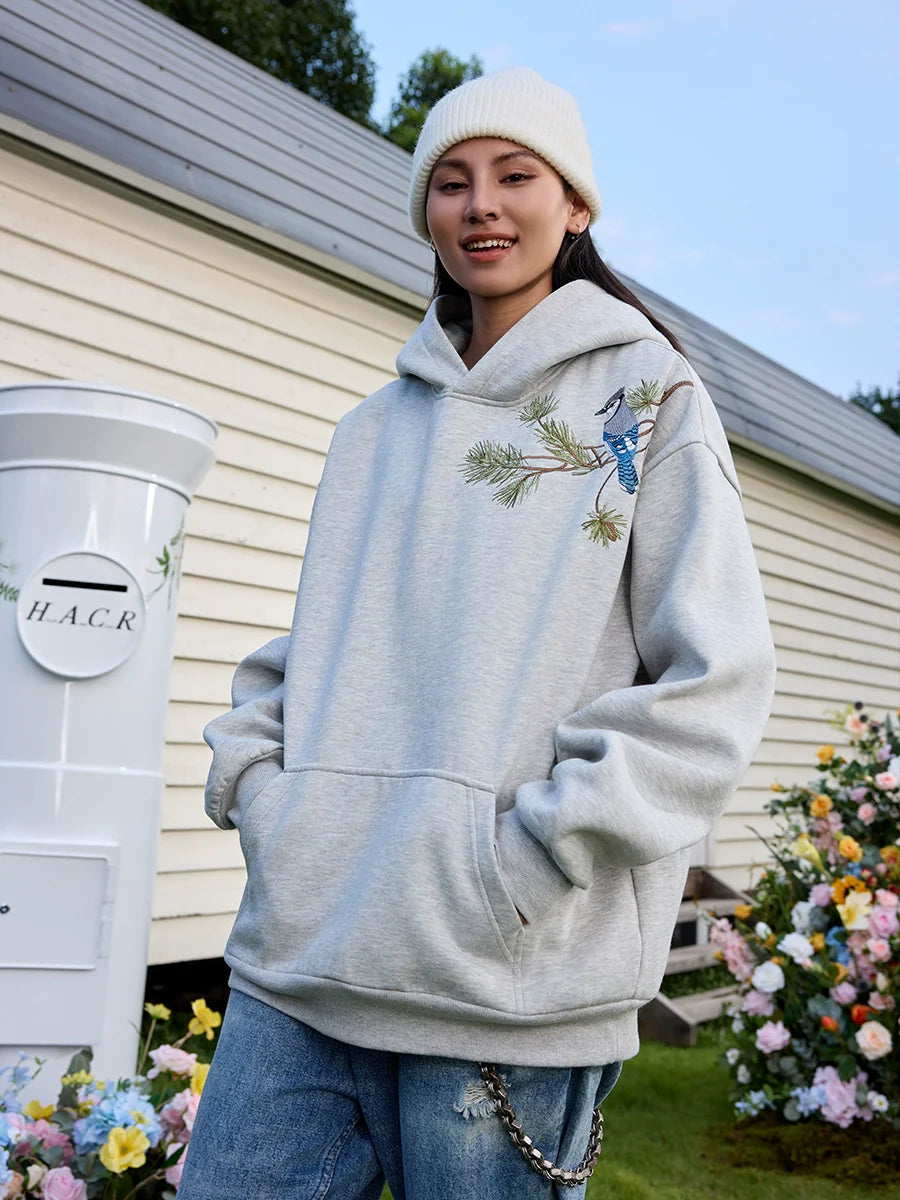 Harsh and Cruel Embroidered Pine Bird Hoodie