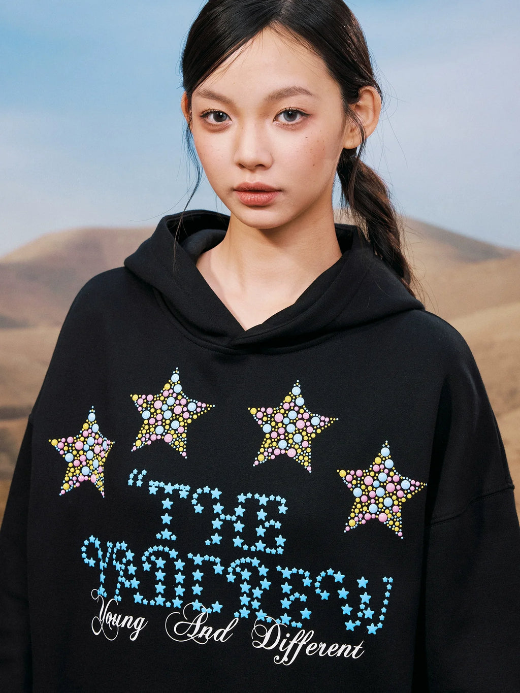 YADcrew Colorful Hot Bead Star Hoodie