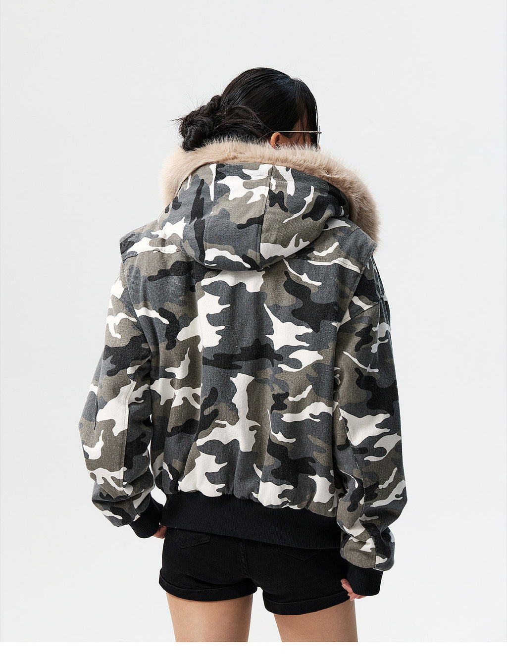 MEDM Detachable Fur Camouflage Hooded Jacket