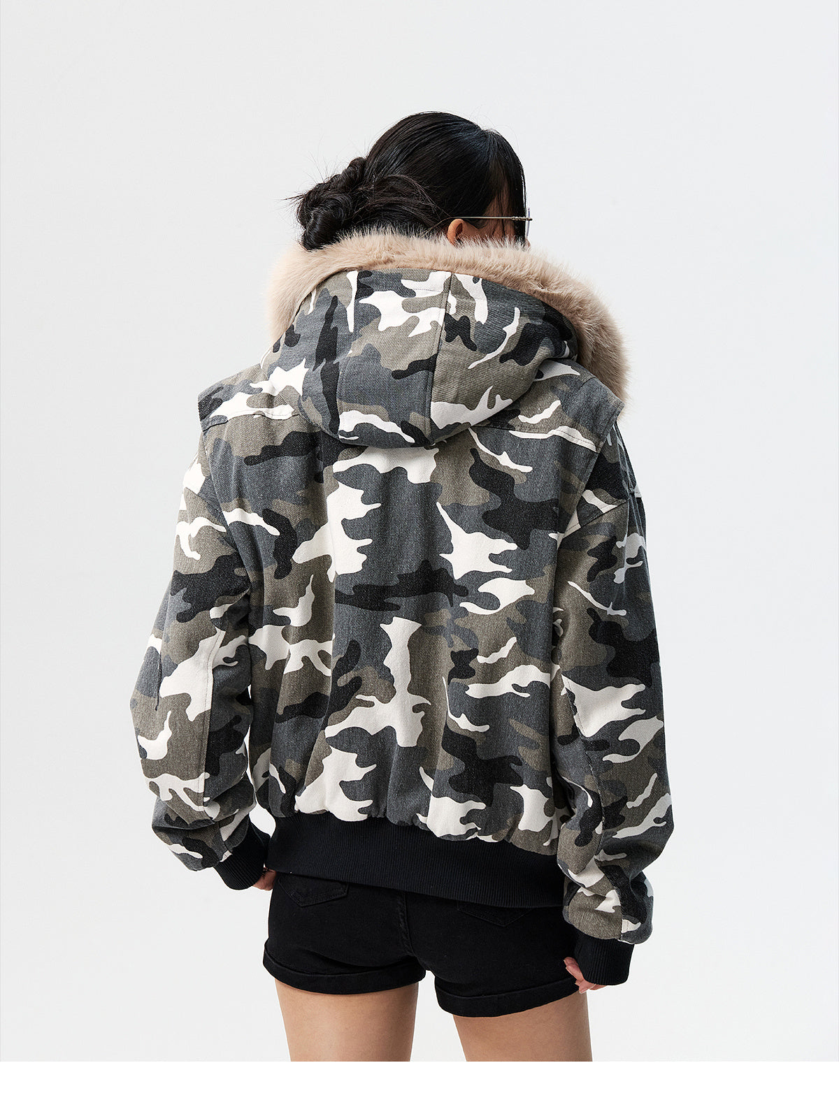 MEDM Detachable Fur Camouflage Hooded Jacket