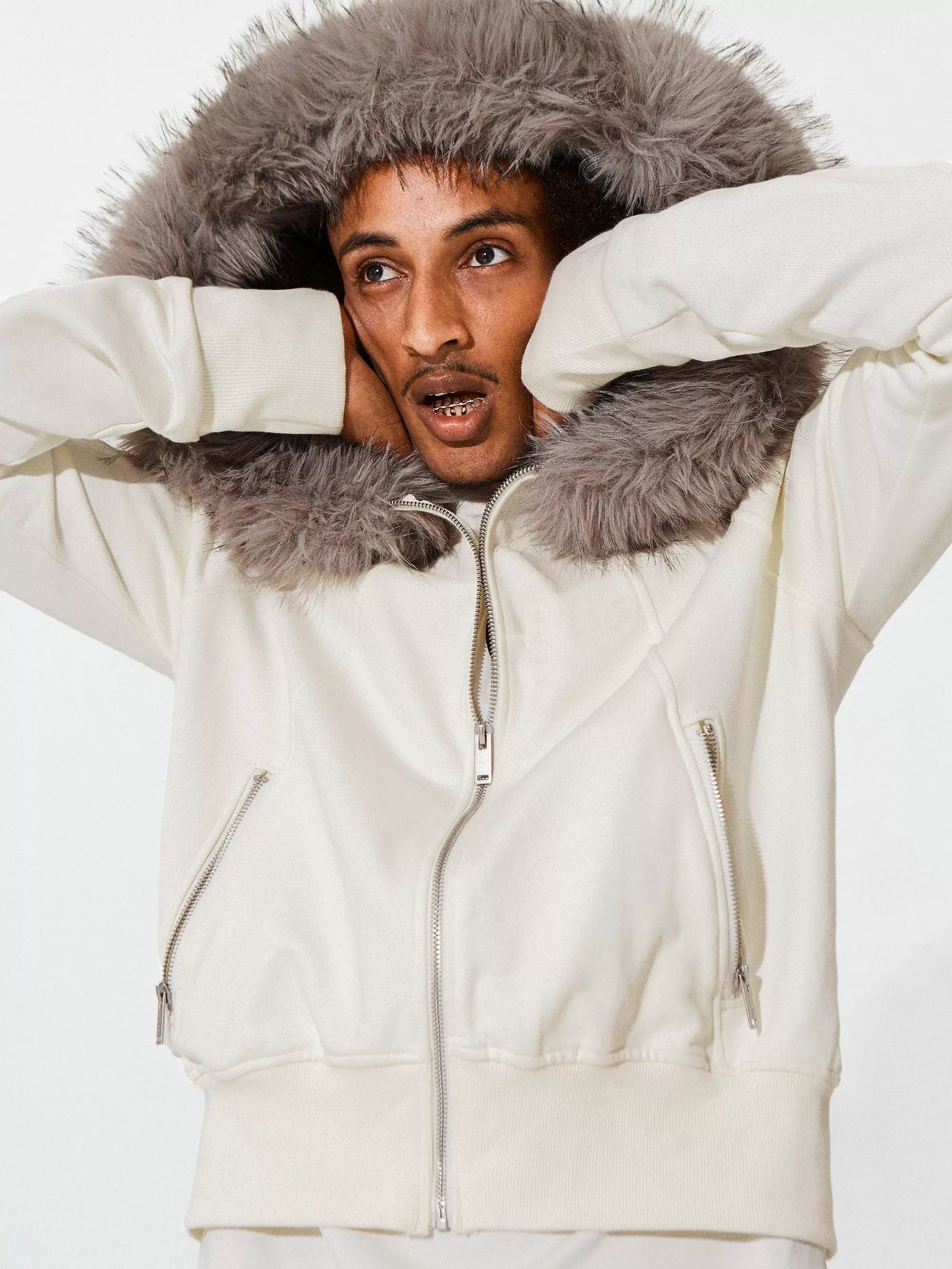 KARMANISTIC Fur Collar Hooded Jacket