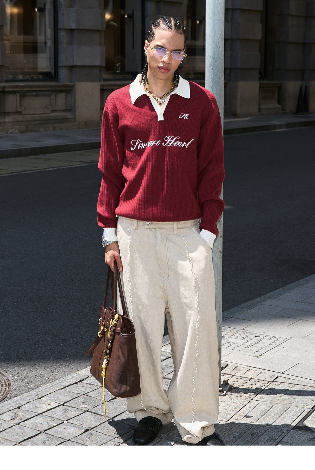 STEEPC Contrast Lapel Polo Knit Sweater