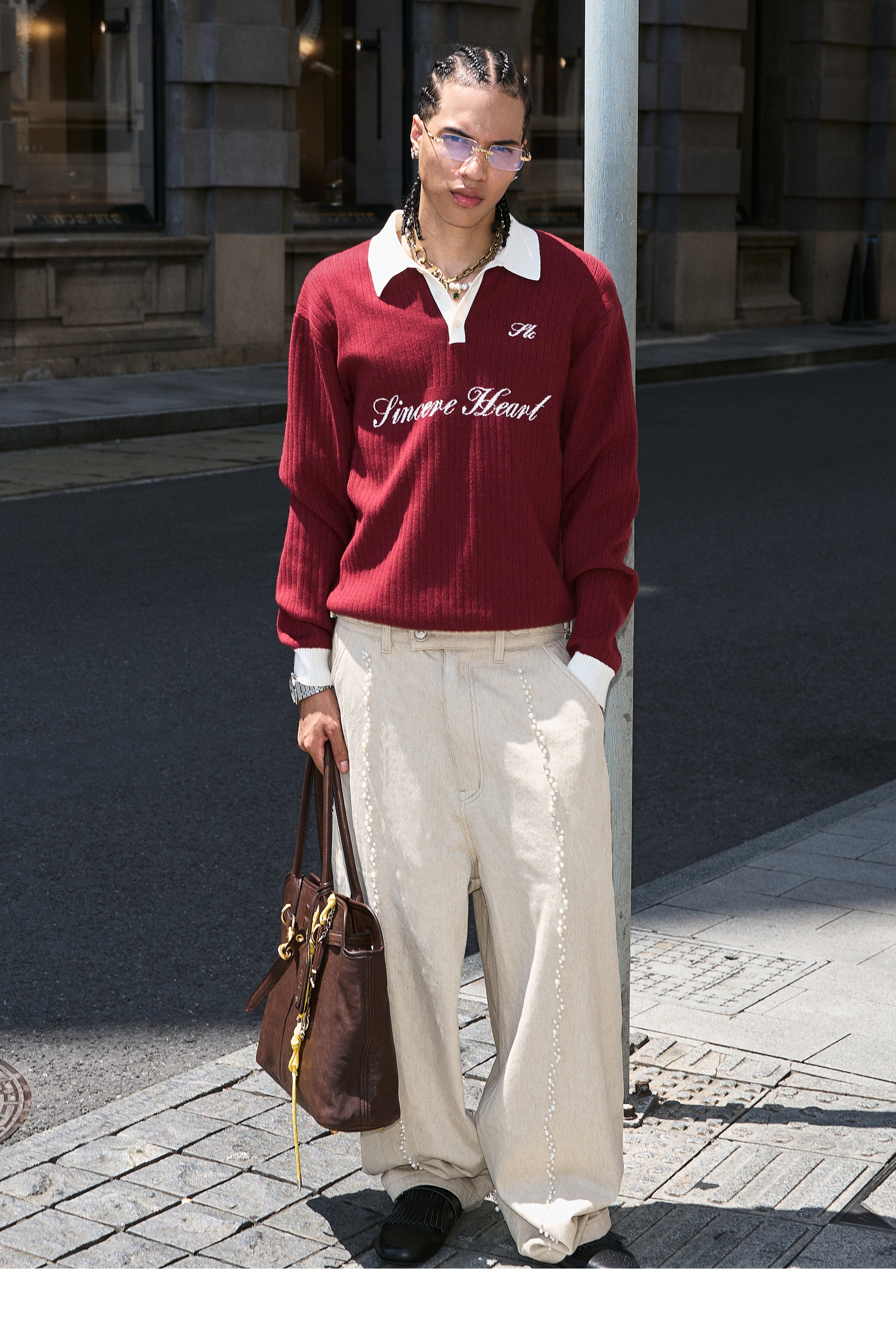 STEEPC Contrast Lapel Polo Knit Sweater