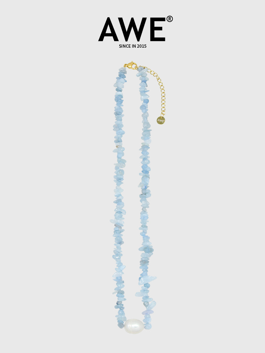 AWE Aquamarine Crushed Stone Pearl Necklace