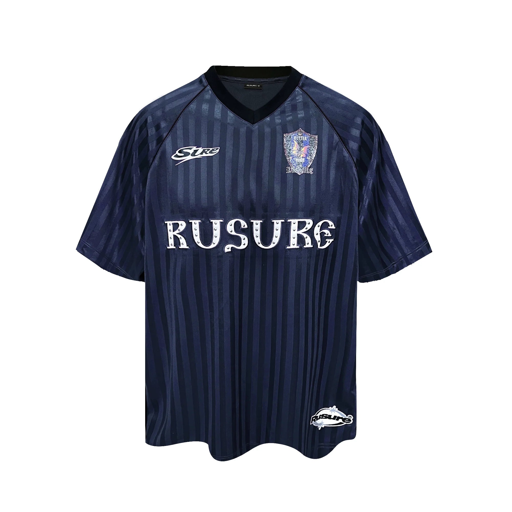 RUSURE Striped Patch Rivets Soccer Jersey