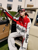 Harsh and Cruel Stand Collar Patch Leather Embroidered Racing Jacket
