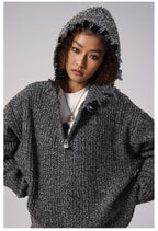 Remedy Distressed Hooded Zipper Knit Cardigan