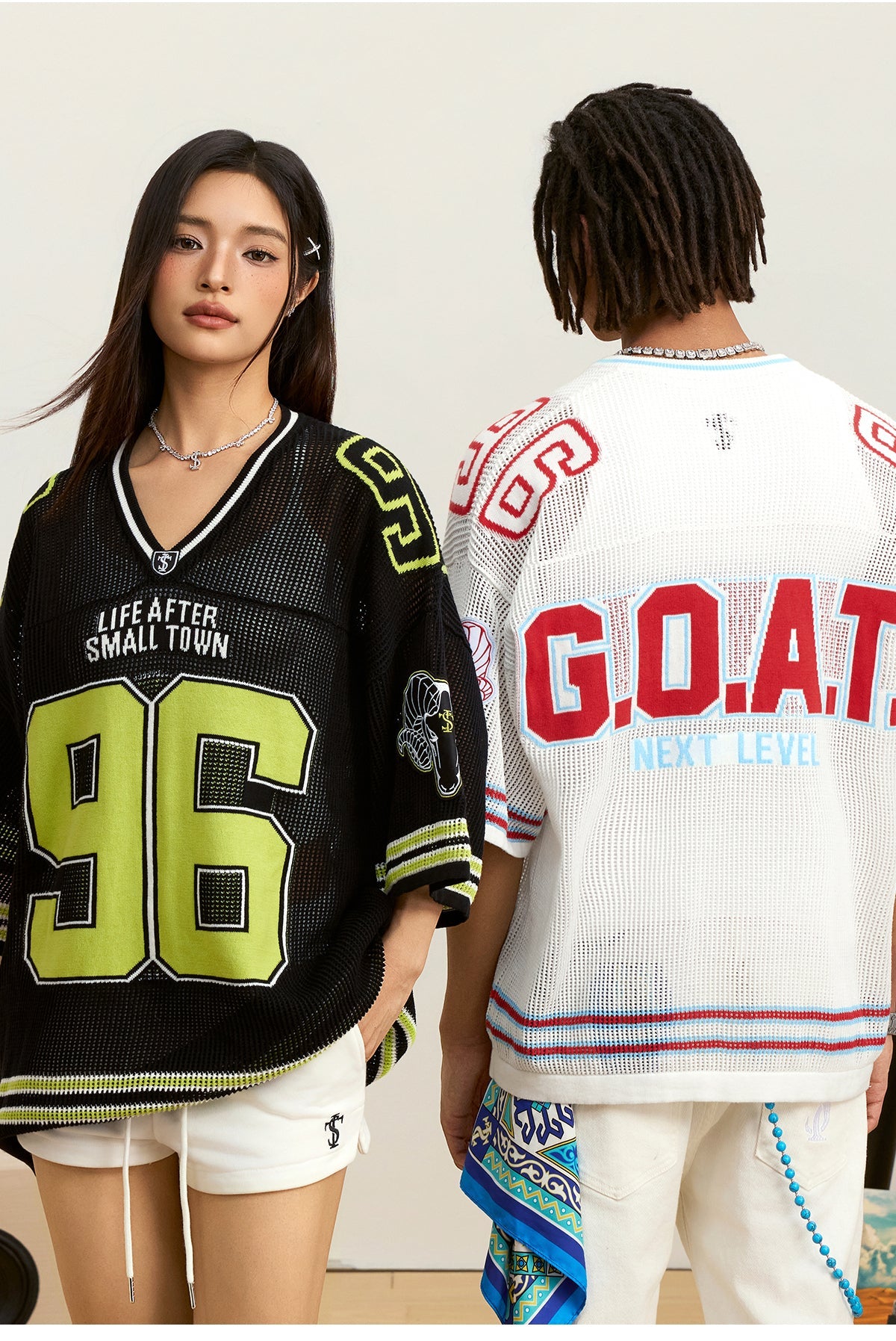 Small Town Kid Mesh Knit V Neck Rugby Jersey