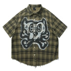 Remedy Skull Print Plaid Short Sleeve Shirt