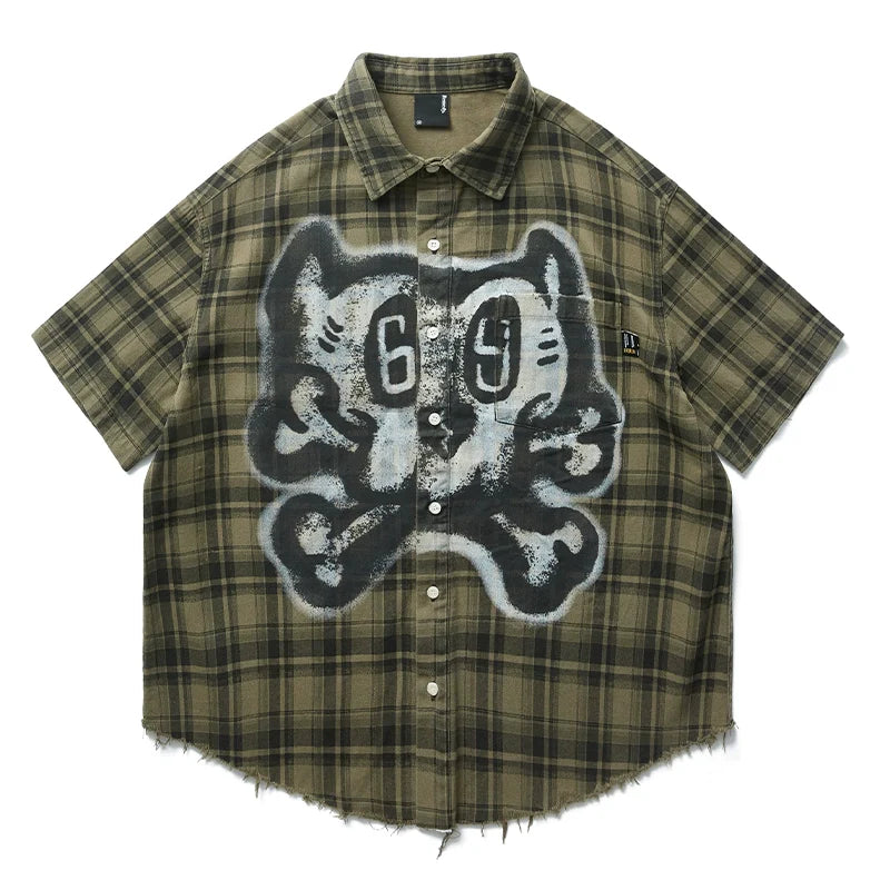 Remedy Skull Print Plaid Short Sleeve Shirt